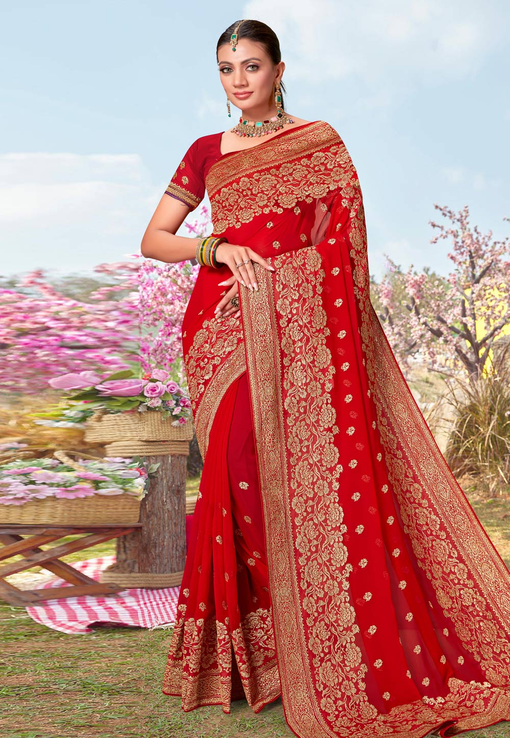 Red Georgette Saree With Blouse 273274