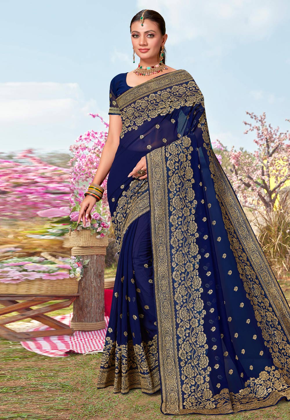 Blue Georgette Saree With Blouse 273275
