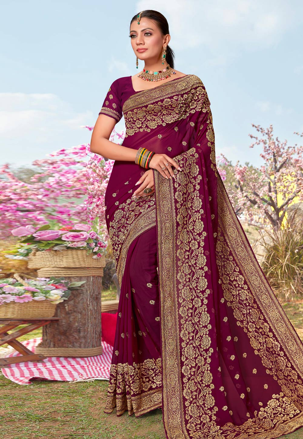 Purple Georgette Saree With Blouse 273278
