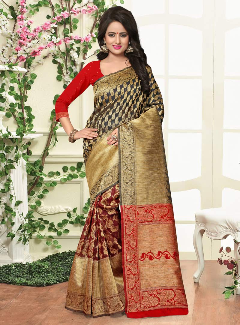 Black Banarasi Silk Saree With Blouse 87525