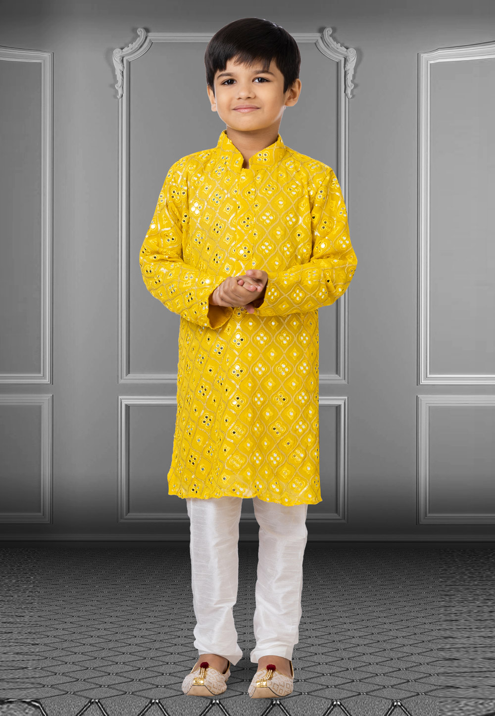 Yellow Georgette Readymade Kids Kurta Pajama 250718