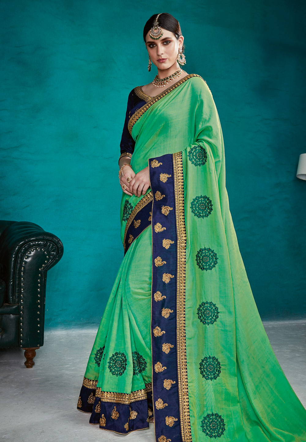 Light Green Silk Saree With Blouse 182036