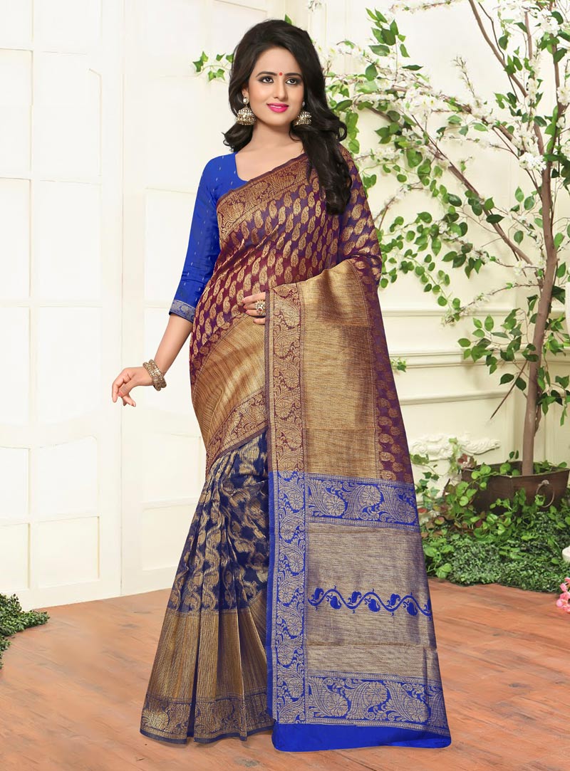 Blue Banarasi Silk Festival Wear Saree 87528