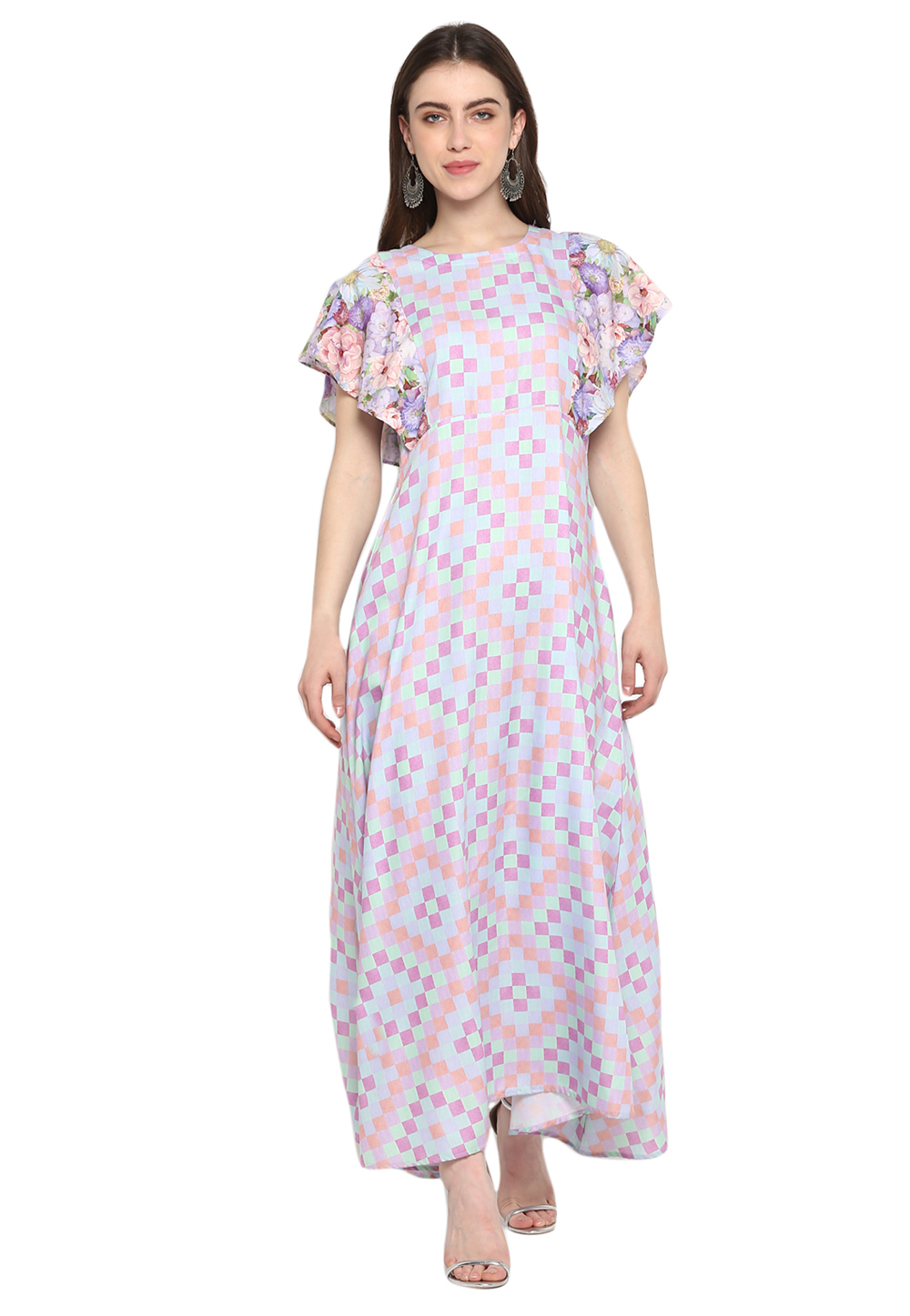 Light Purple Rayon Printed Readymade Gown 197574