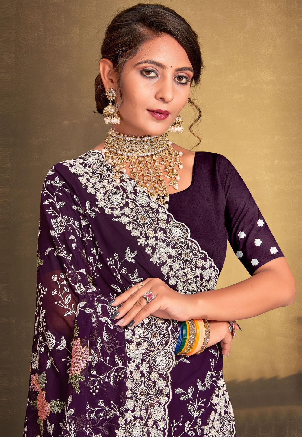 Buy Dark Purple Saree Online At Zeel Clothing