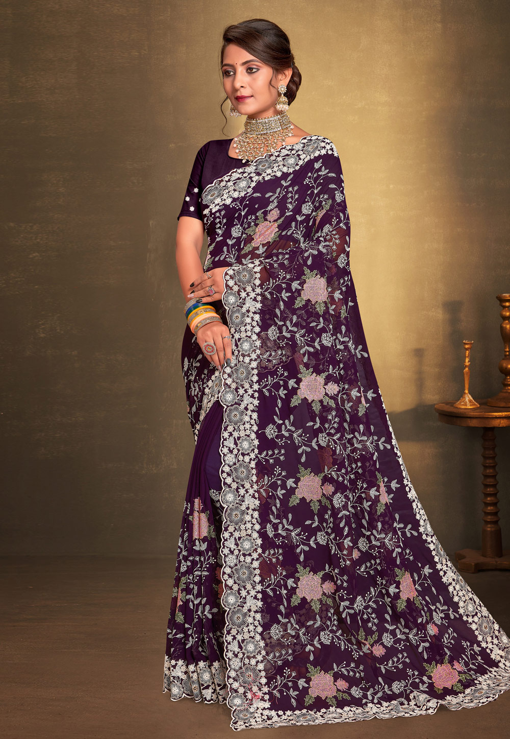 Purple Georgette Saree With Blouse 274918