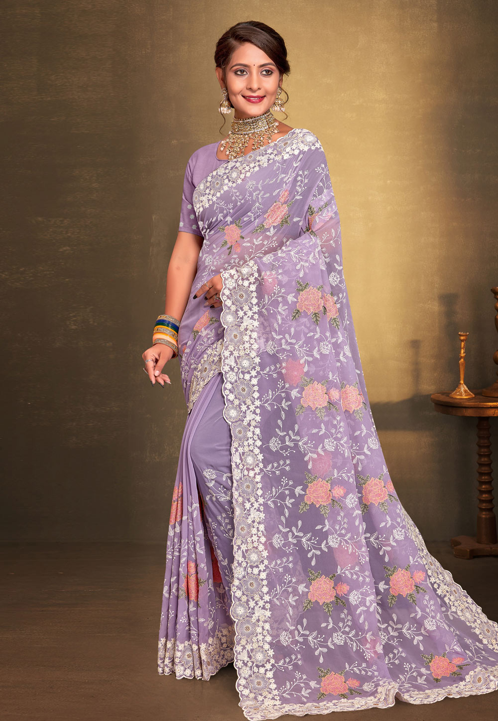 Lavender Georgette Saree With Blouse 274919