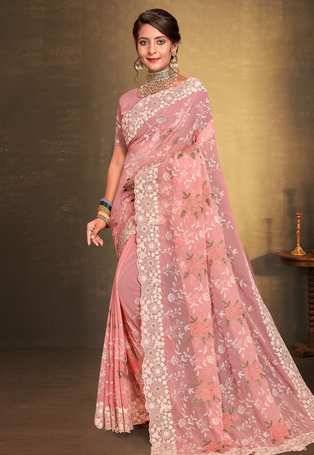 Peach Georgette Saree With Blouse 274921