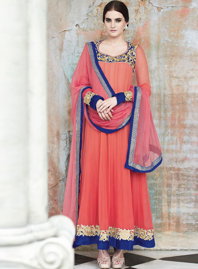 Peach Georgette Ankle Length Anarkali Suit With Jacket 93001