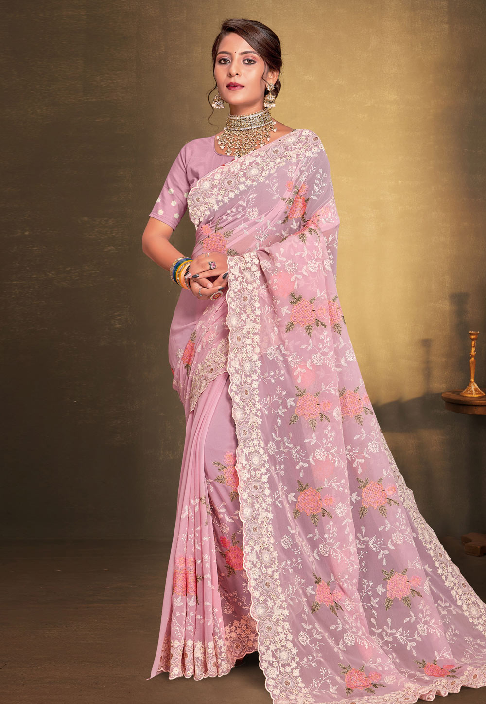 Pink Georgette Saree With Blouse 274924