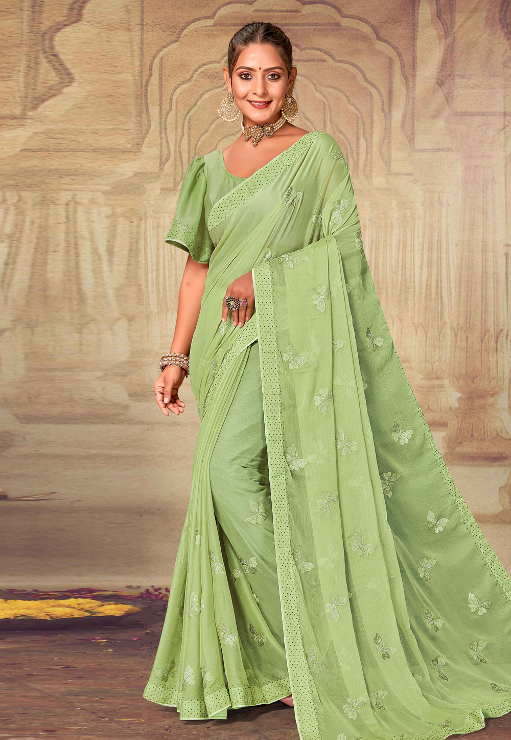 Pista Green Soft Silk Saree With Blouse 275194
