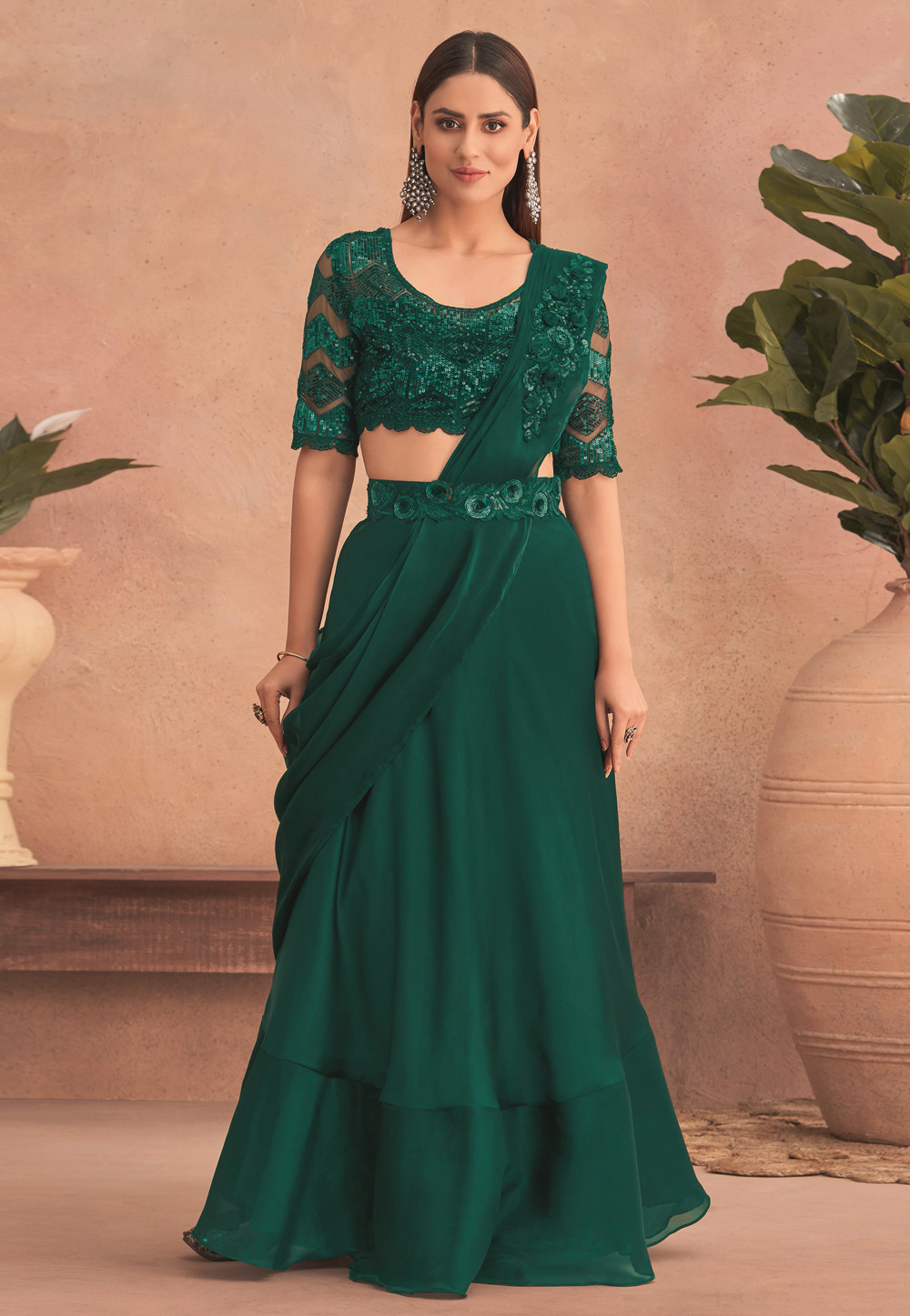 Green Silk Designer Saree With Blouse 276171