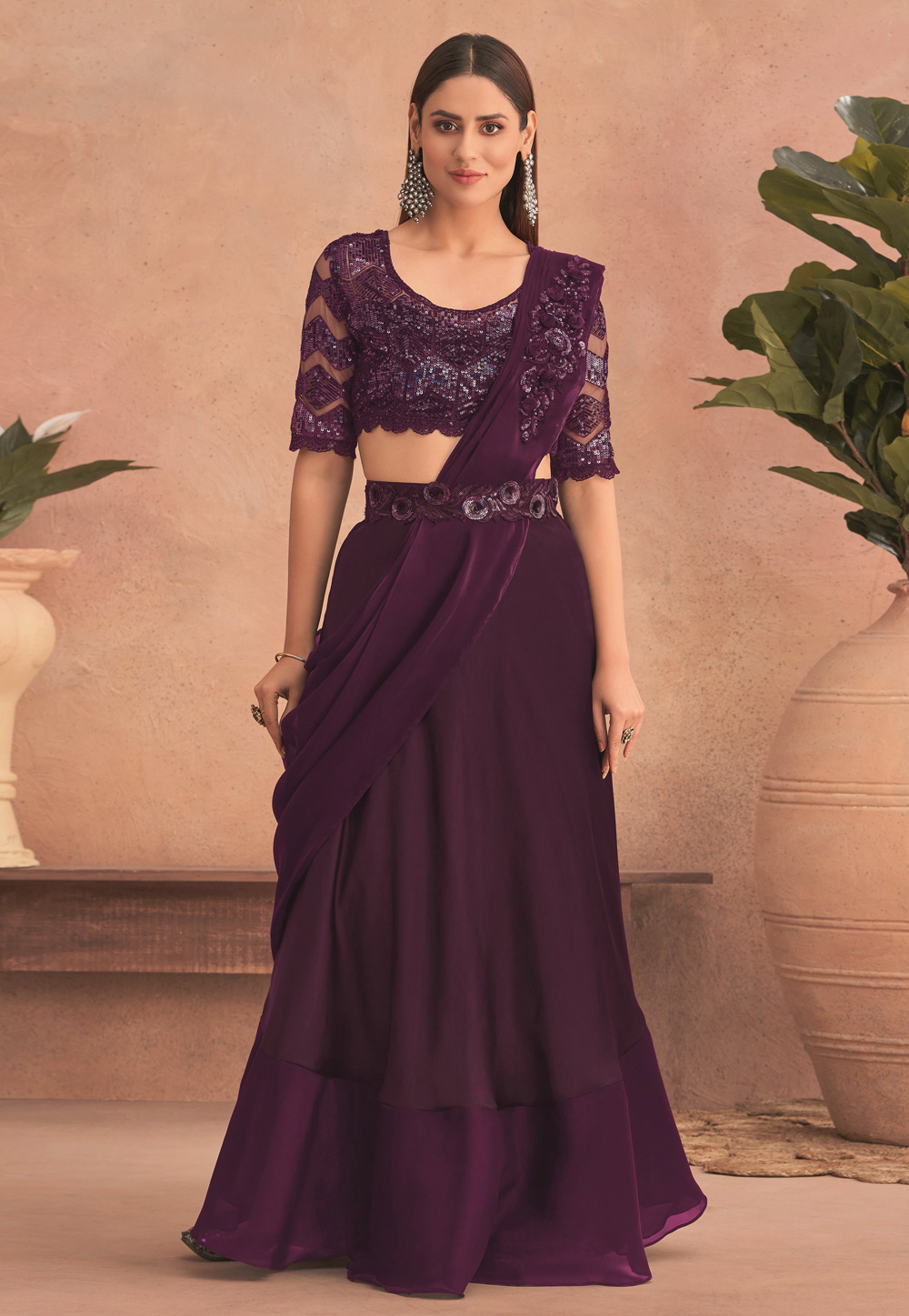 Purple Silk Designer Lehenga Saree 276172