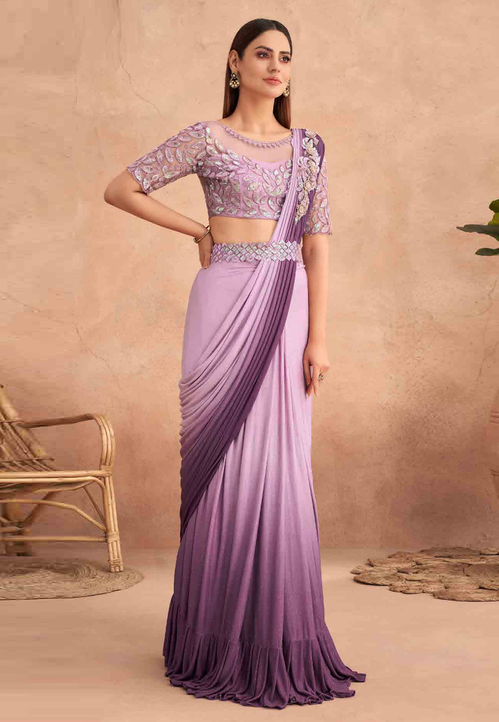 Light Purple Silk Designer Saree With Blouse 261470