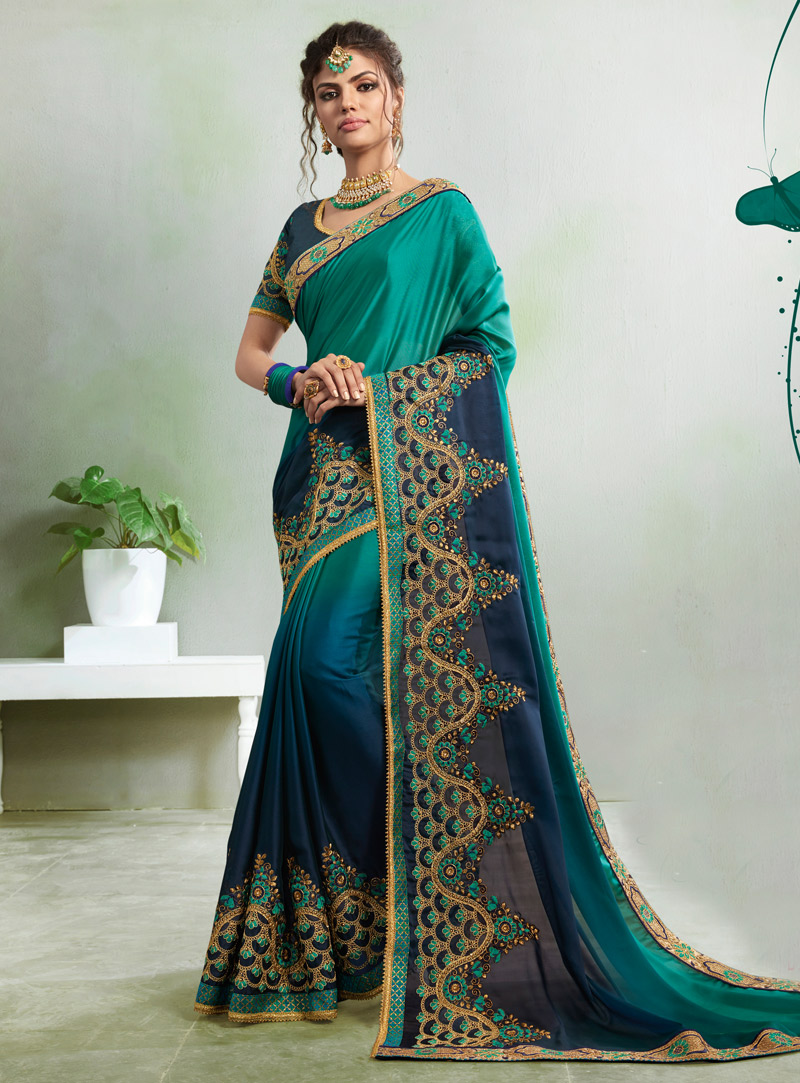 Teal Georgette Saree With Blouse 131505