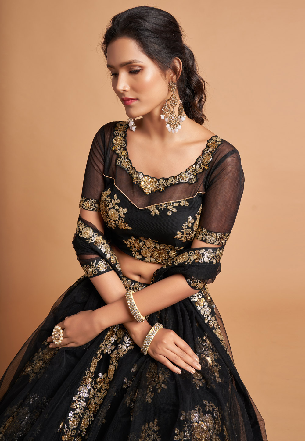 Gold Sequin Blouse and Black Lehenga Set – Shivali Arora