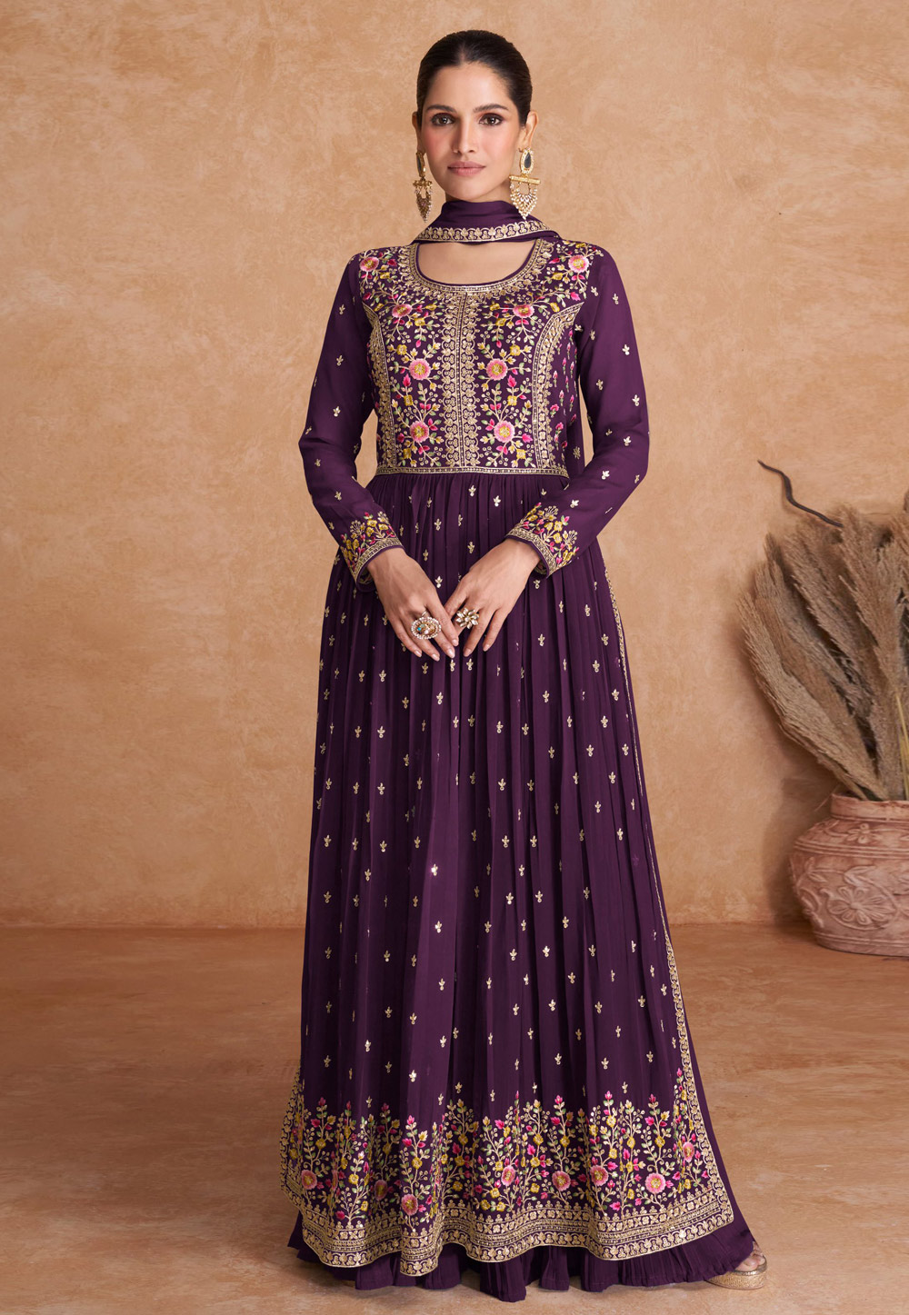 Purple Georgette Palazzo Suit 270432