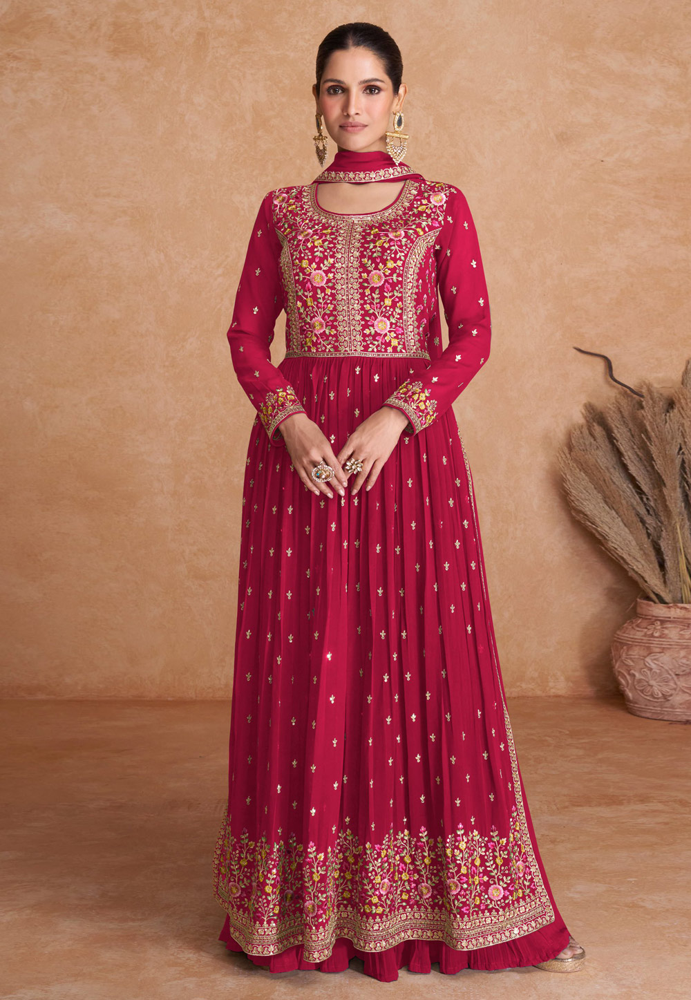 Magenta Georgette Palazzo Suit 270434