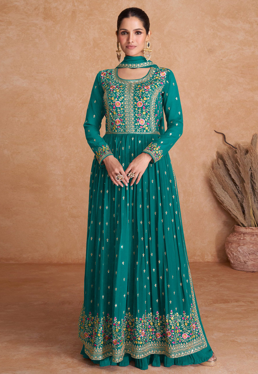 Teal Georgette Palazzo Suit 270436