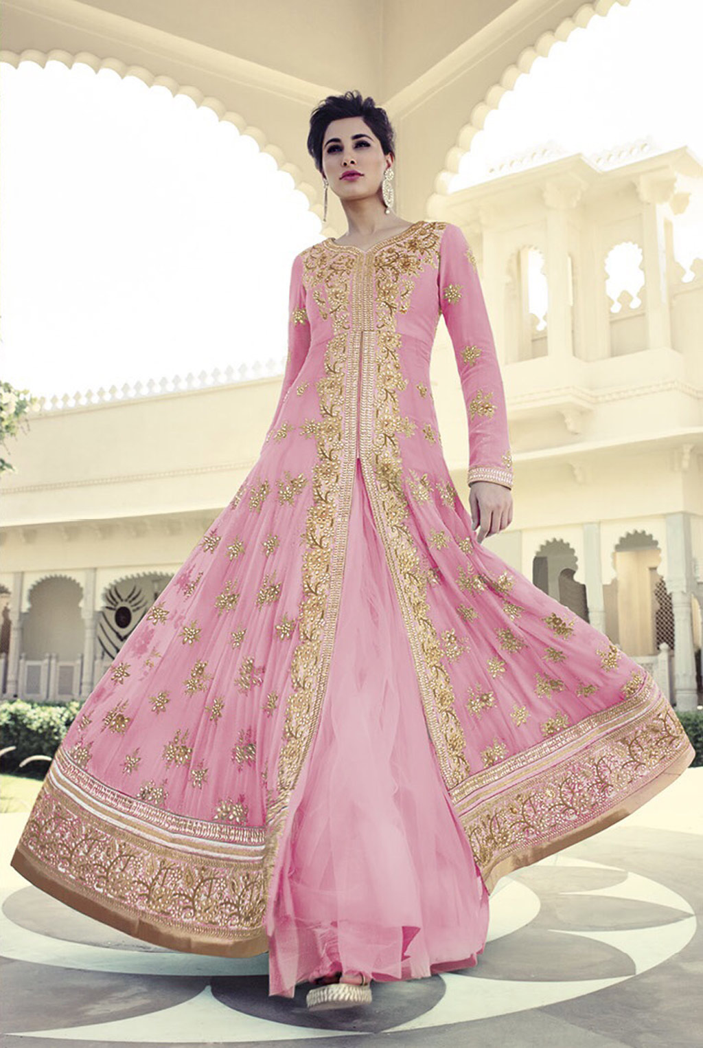 Nargis Fakhri Pink Georgette Designer Anarkali Suit 61851