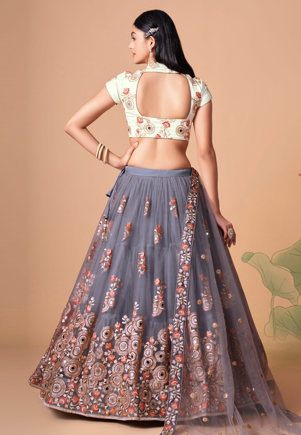 Buy Bhama Couture Maroon & Grey Lehenga Choli Set With Dupatta for Women  Online @ Tata CLiQ