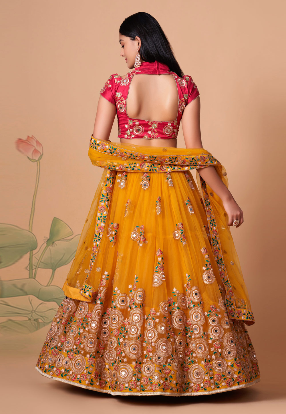 Ferozi Colour Jacquard Lehenga With Rani Colour Jacquard Choli And Yellow  Colour Net Dupatta - Nakkashi - 3226677