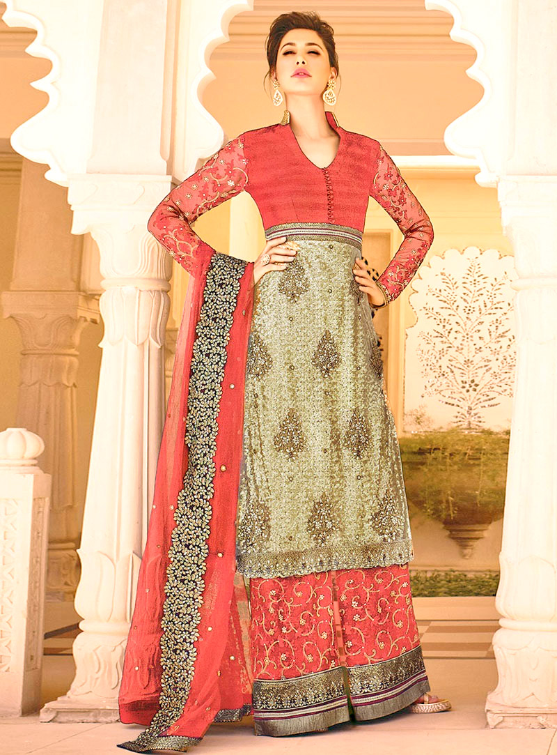 Nargis Fakhri Pink Net Palazzo Style Suit 87352