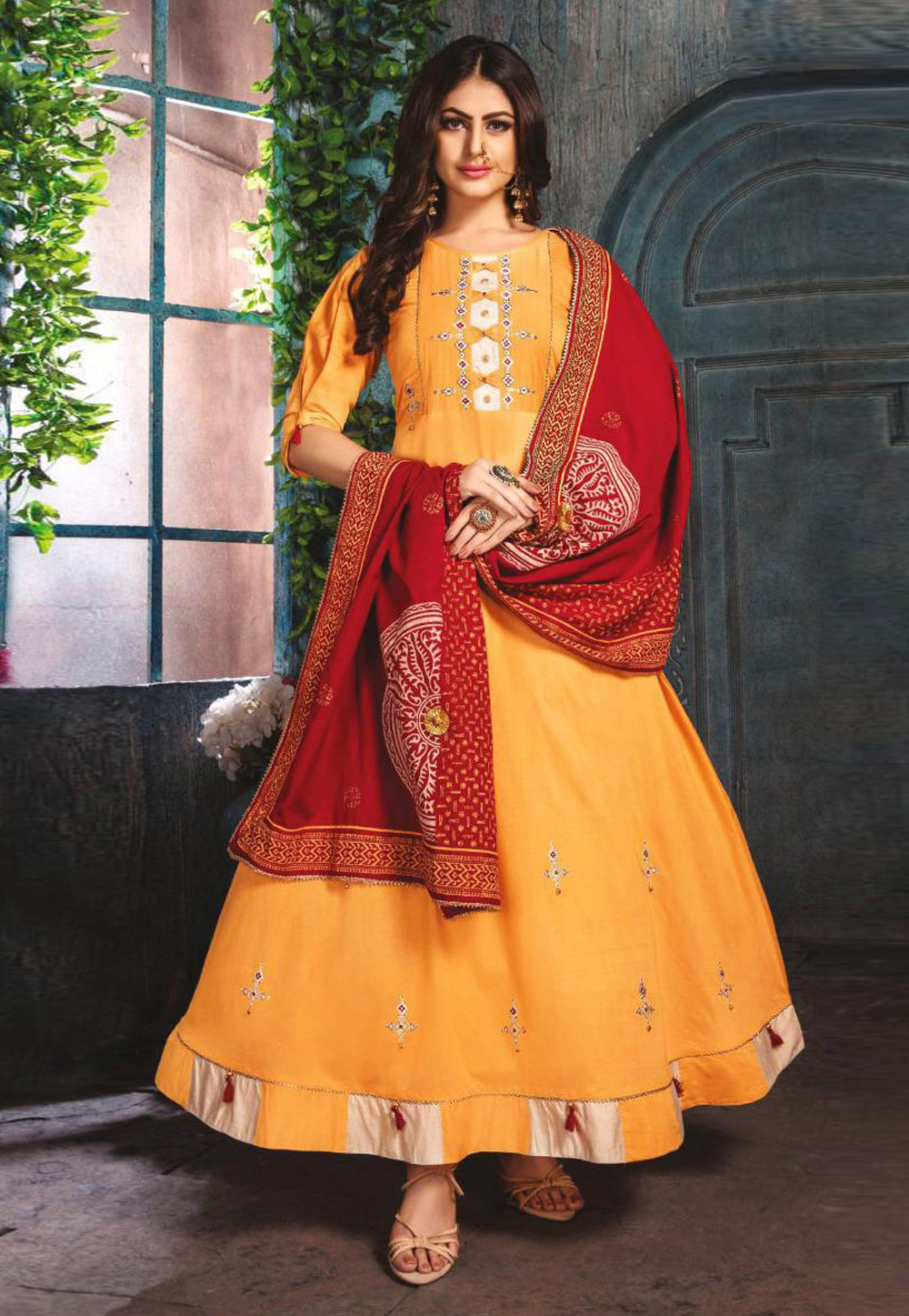 Yellow Chanderi Ankle Length Anarkali Suit 205046