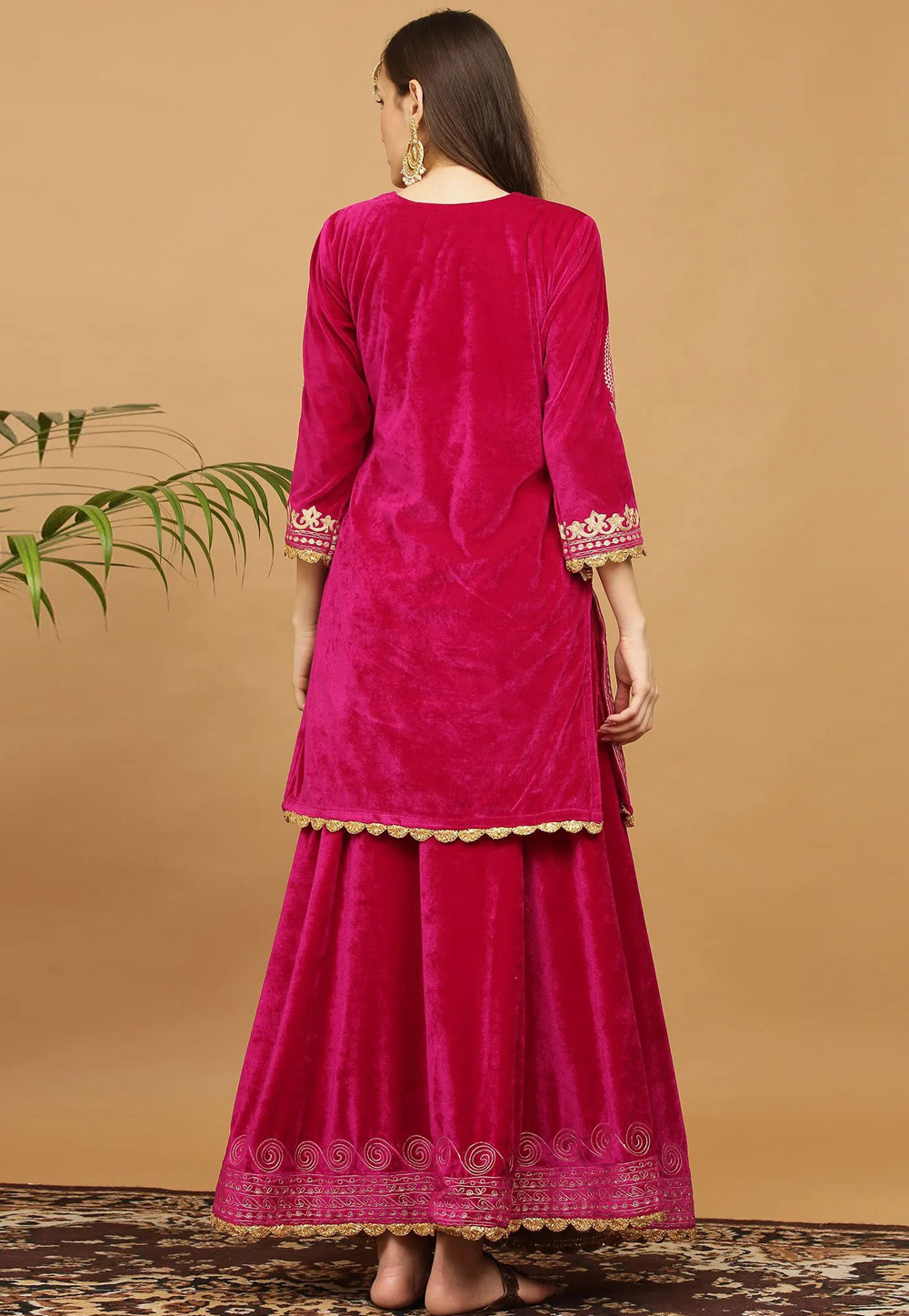 Pink Velvet Kurta Set of 2