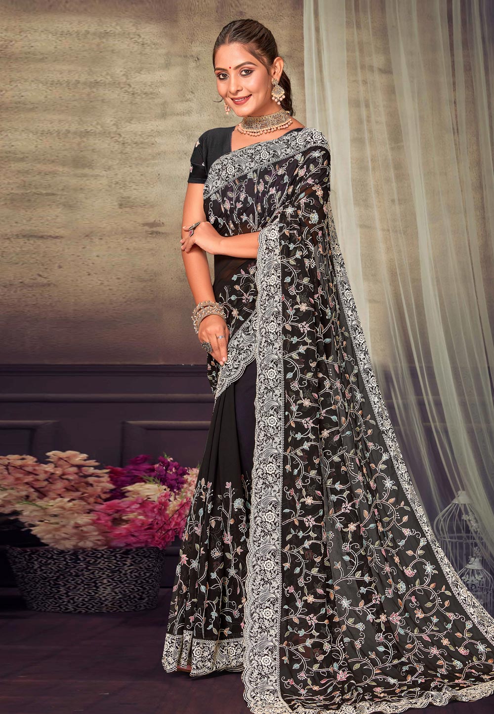 Black Georgette Saree With Blouse 276625