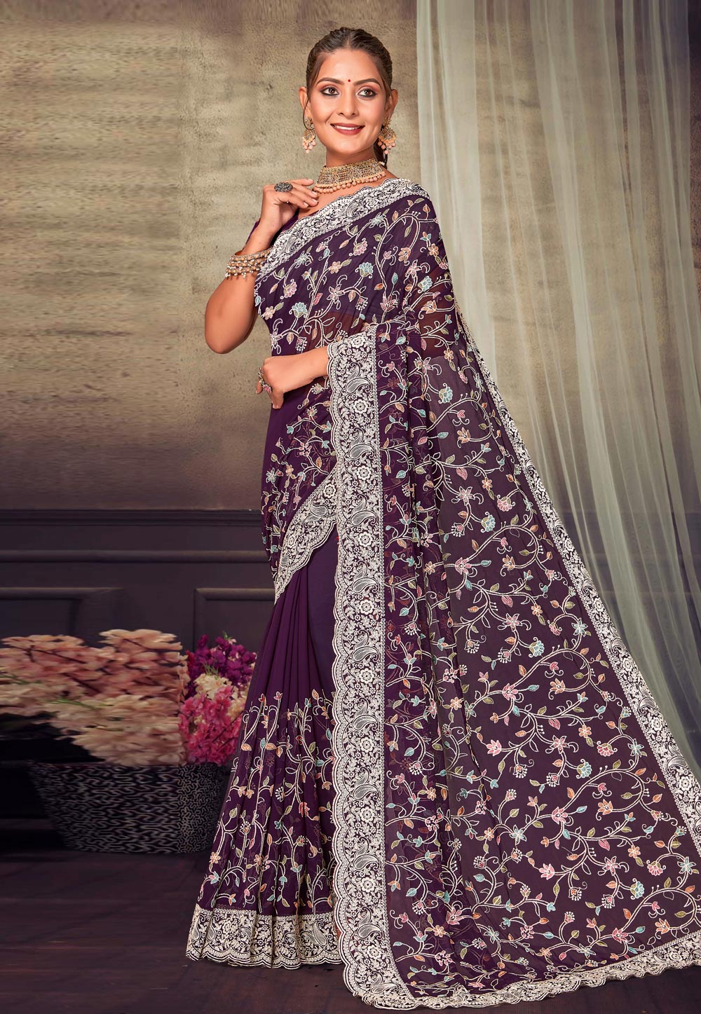 Purple Georgette Saree With Blouse 276627