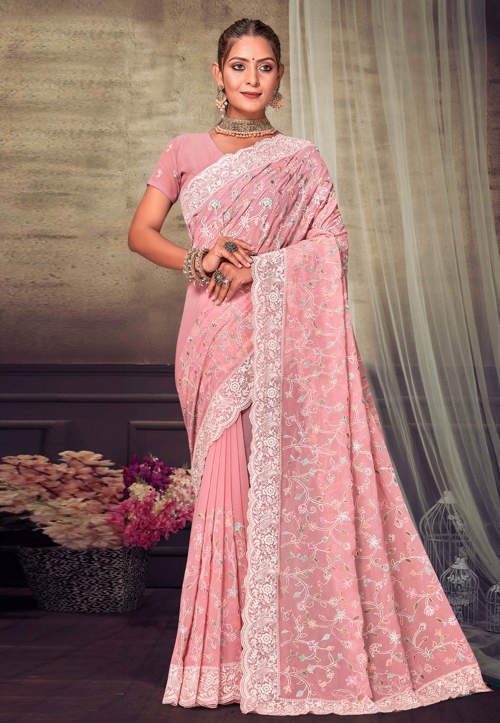 Pink Georgette Saree With Blouse 276630