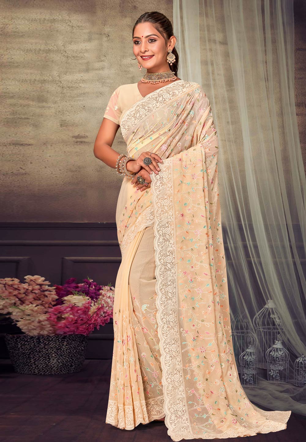 Beige Georgette Saree With Blouse 276631