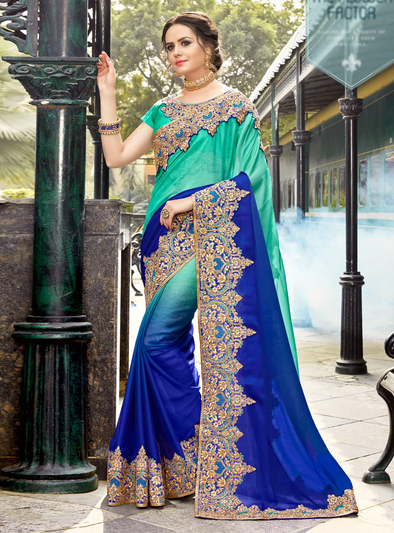 Sea Green Silk Festival Wear Saree 121722