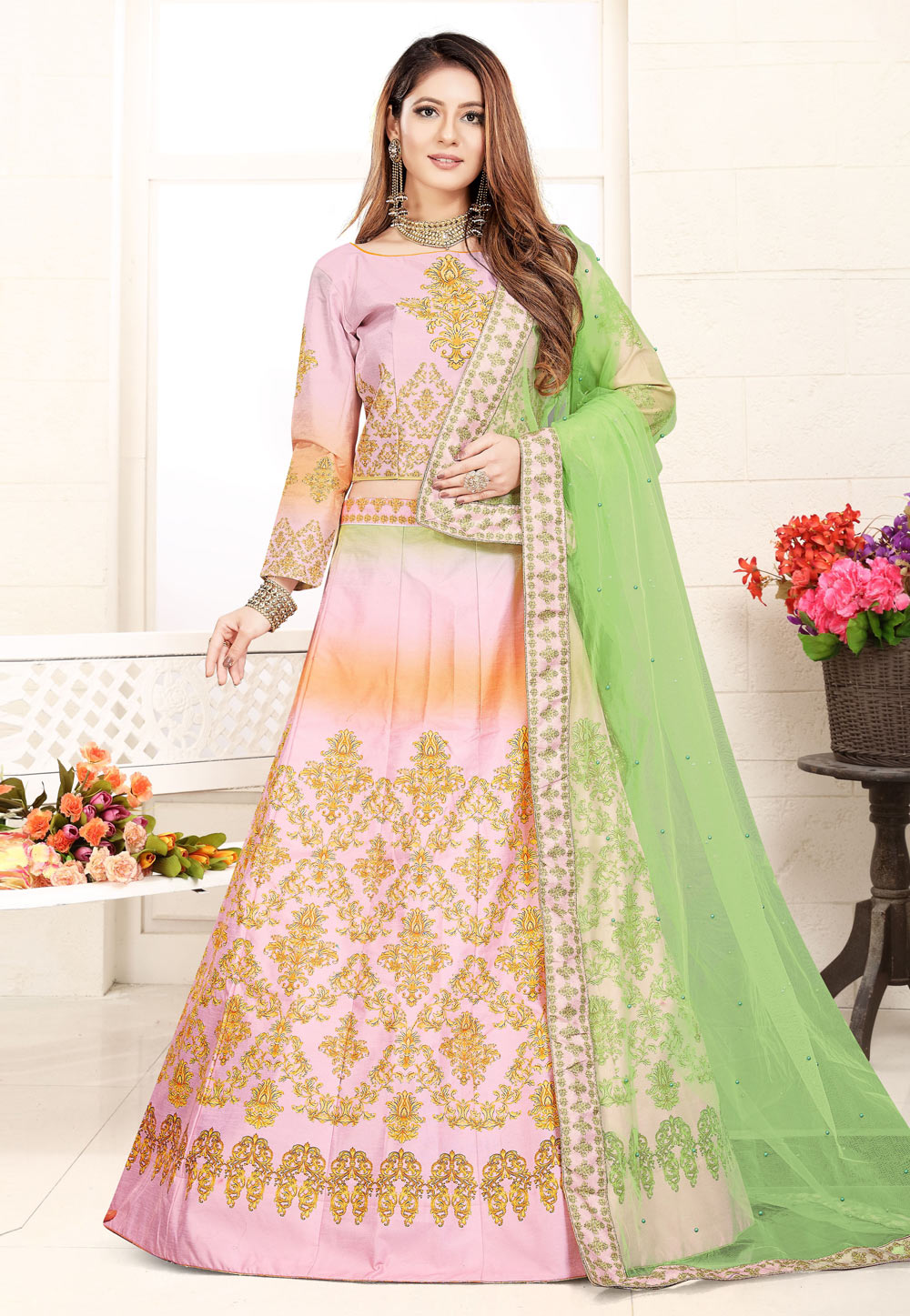 Pink Silk Ghagra Choli 220678