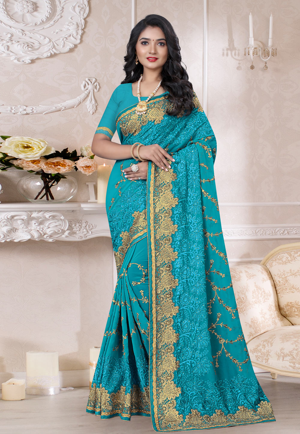 Blue Georgette Saree With Blouse 212282