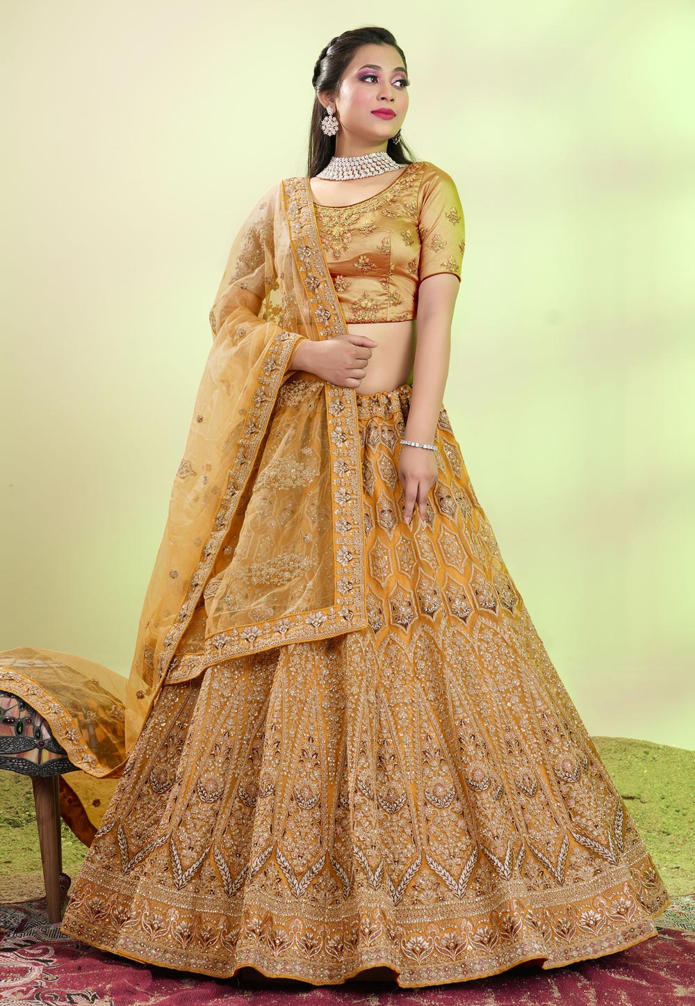 Mustard Net Circular Lehenga Choli 271782