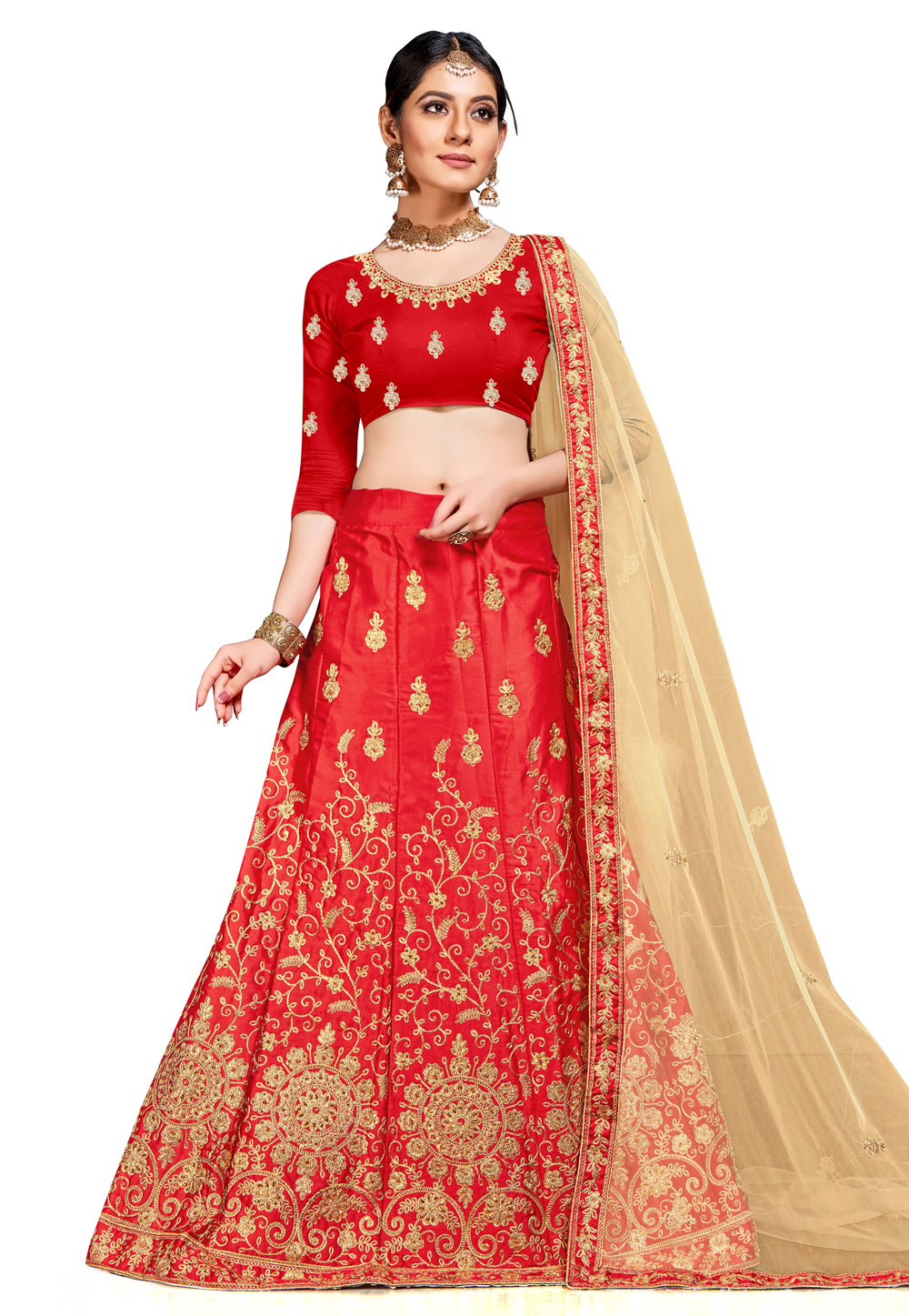 Red Silk Bridal Lehenga Choli 220656