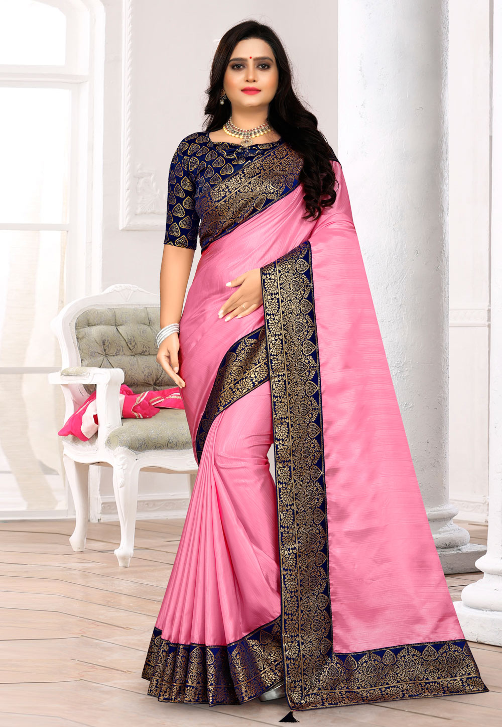Pink Art Silk Saree With Blouse 231356