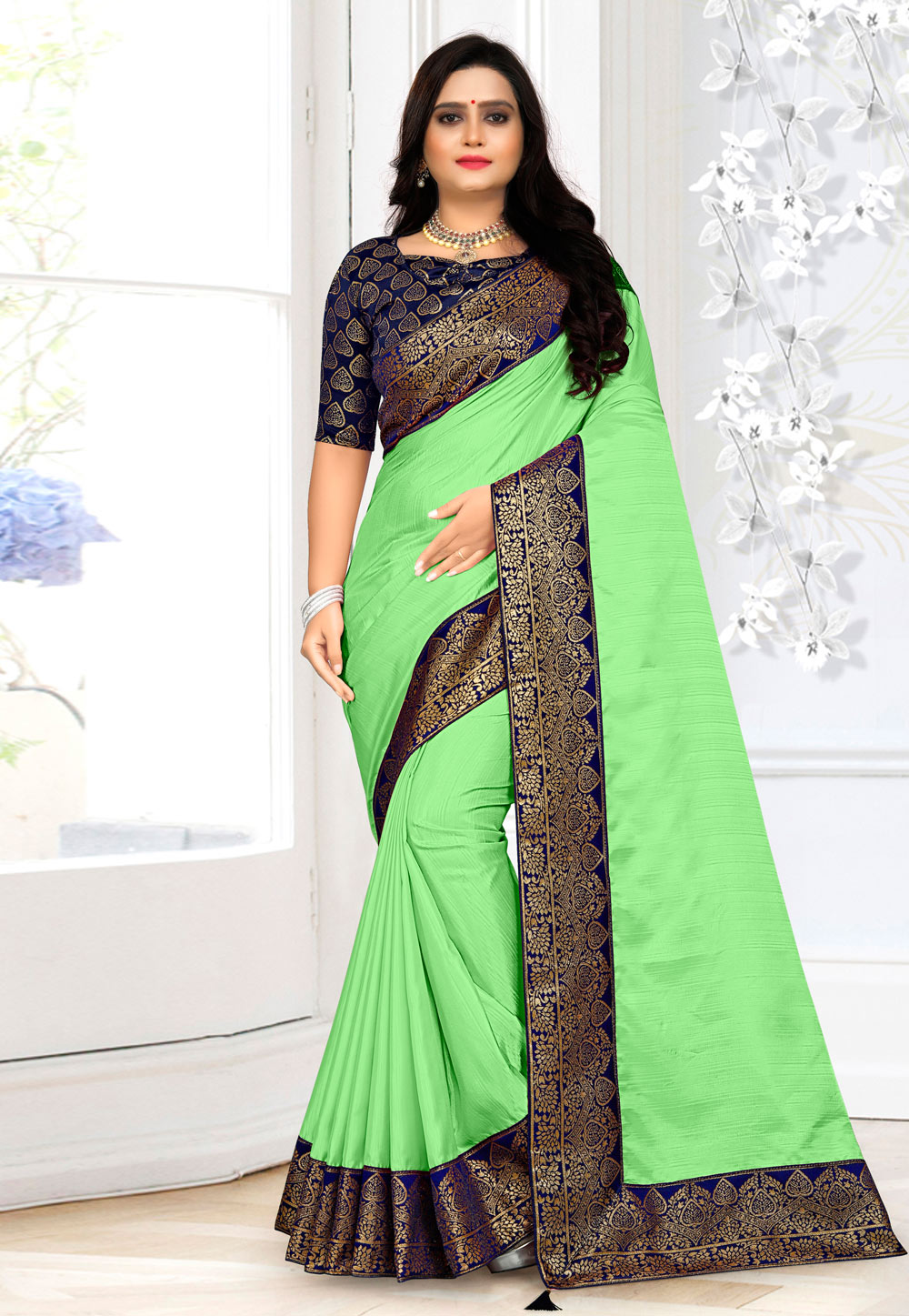 Light Green Art Silk Saree With Blouse 231358