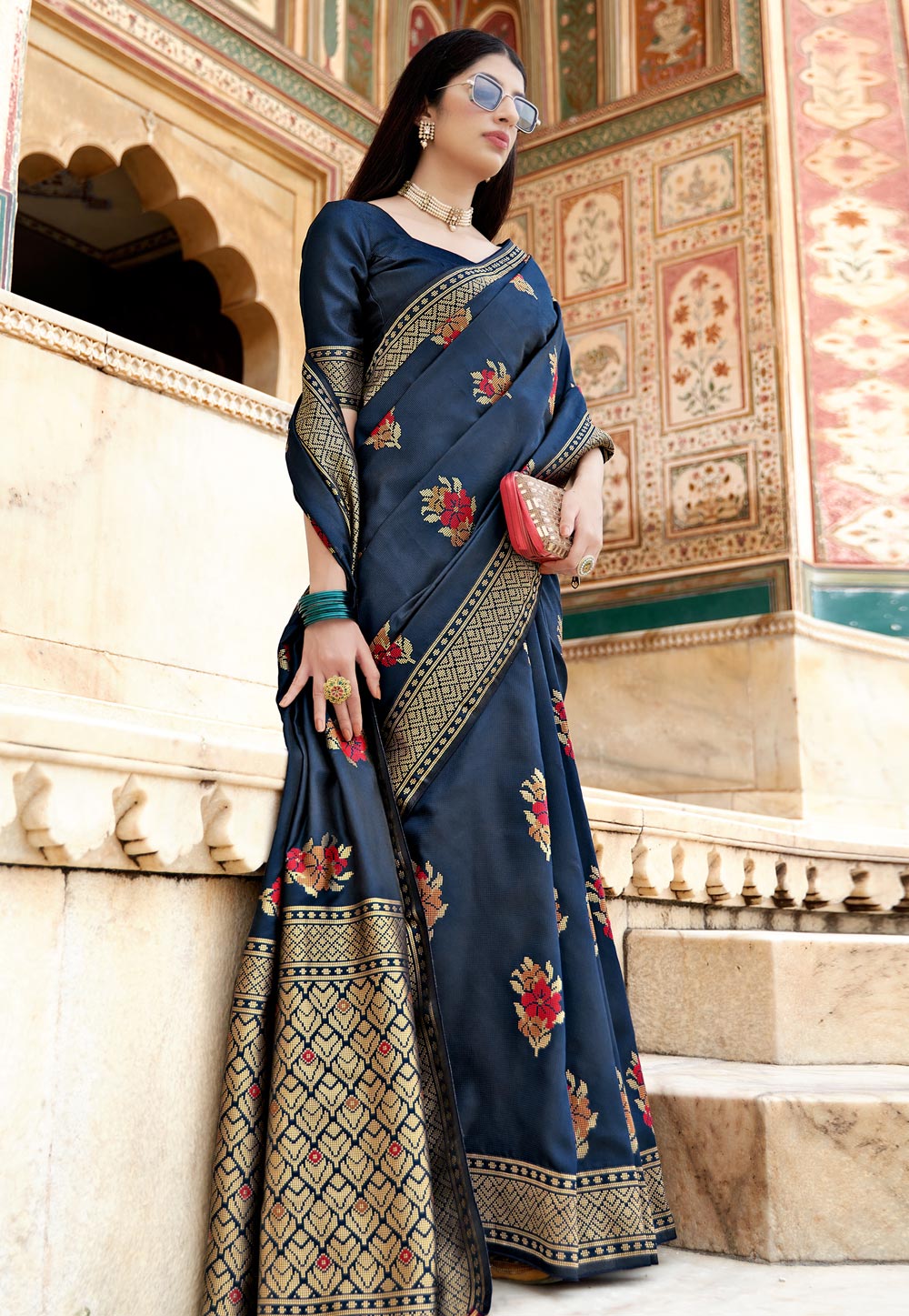 Navy Blue Banarasi Silk Festival Wear Saree 237203