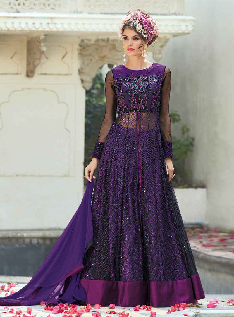 Violet Art Silk Lehenga With Long Choli 92051