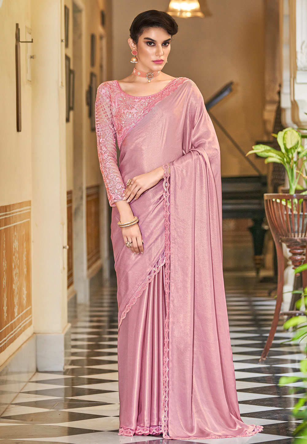 Pink Silk Saree With Blouse 254432
