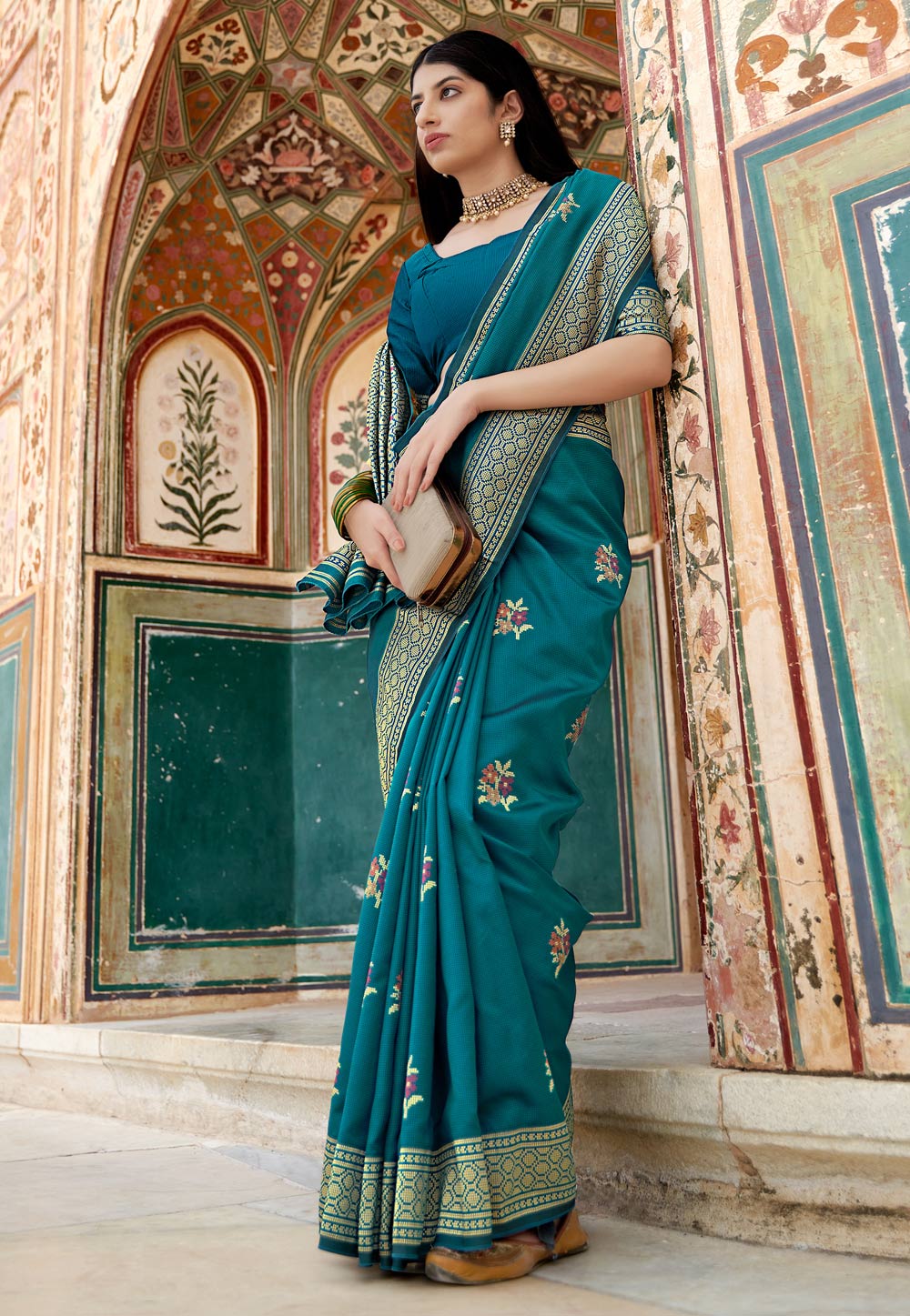 Teal Banarasi Silk Festival Wear Saree 237207
