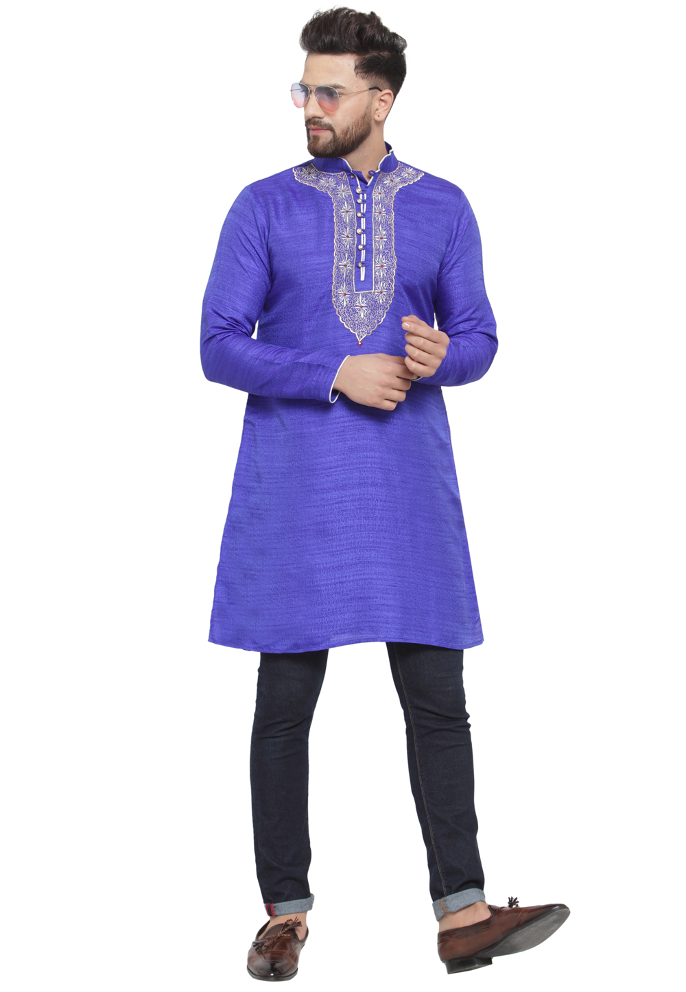 Blue Bhagalpuri Silk Readymade Kurta Pajama 201140