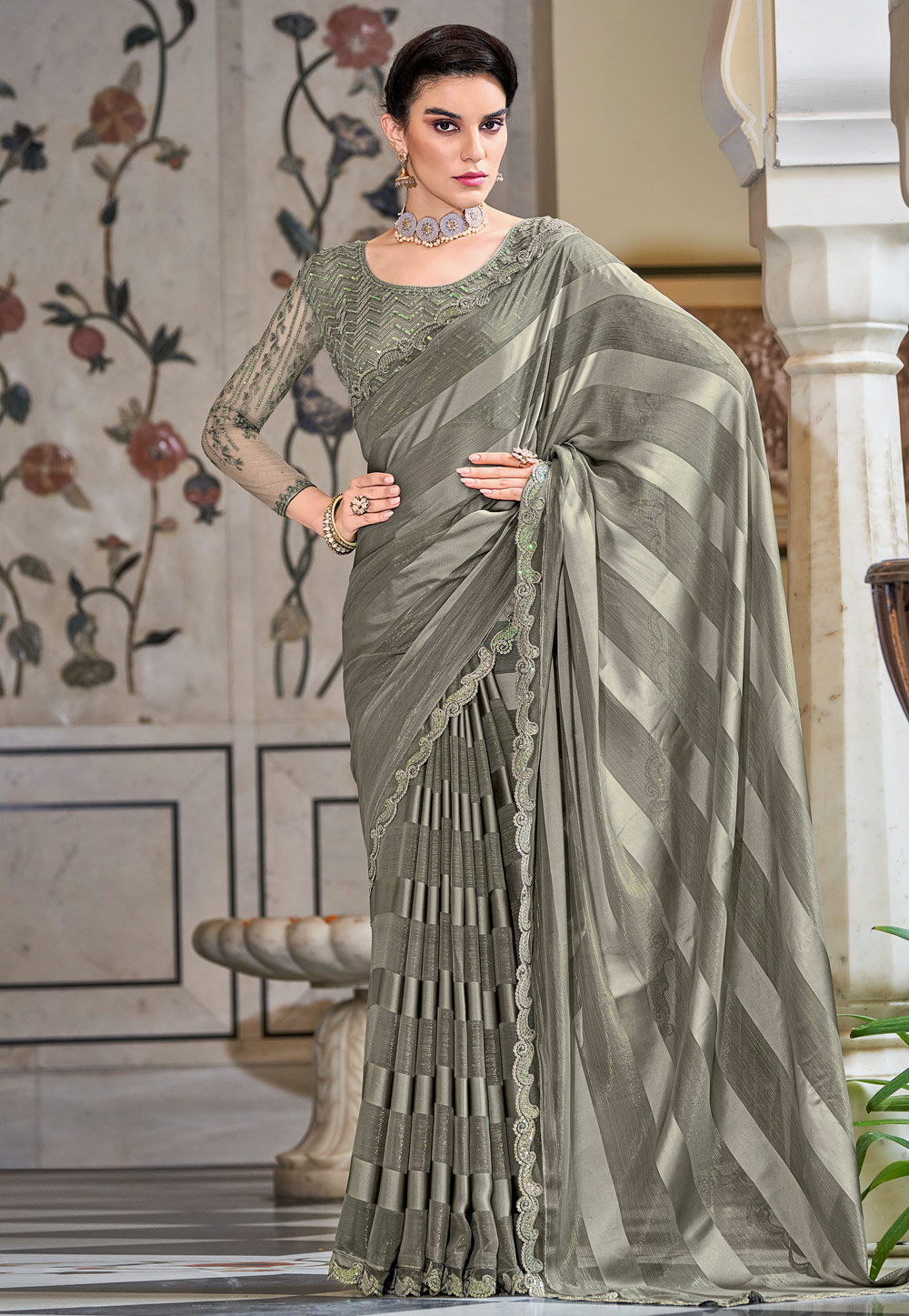 Buy Kaaisha by Shalini Grey Floral Embroidered Organza Saree With Blouse  Online | Aza Fashions