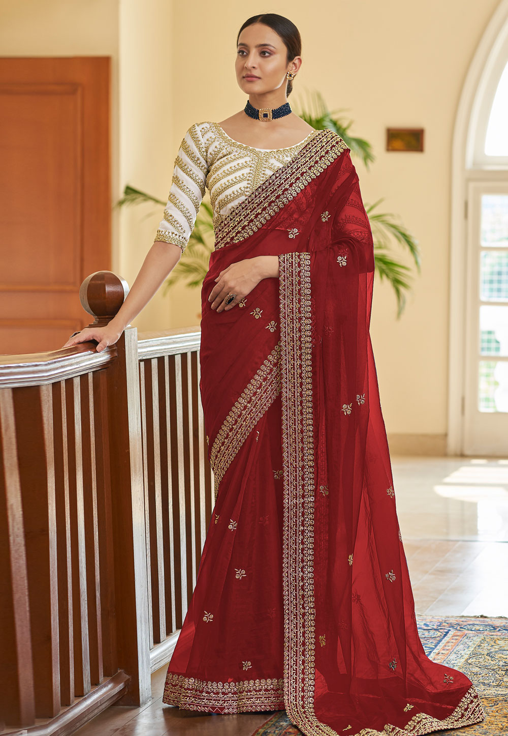 Maroon Organza Party Wear Saree With Blouse 230805