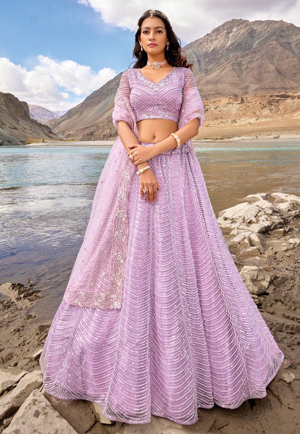 Lavender Net Lehenga Choli For Wedding 275731