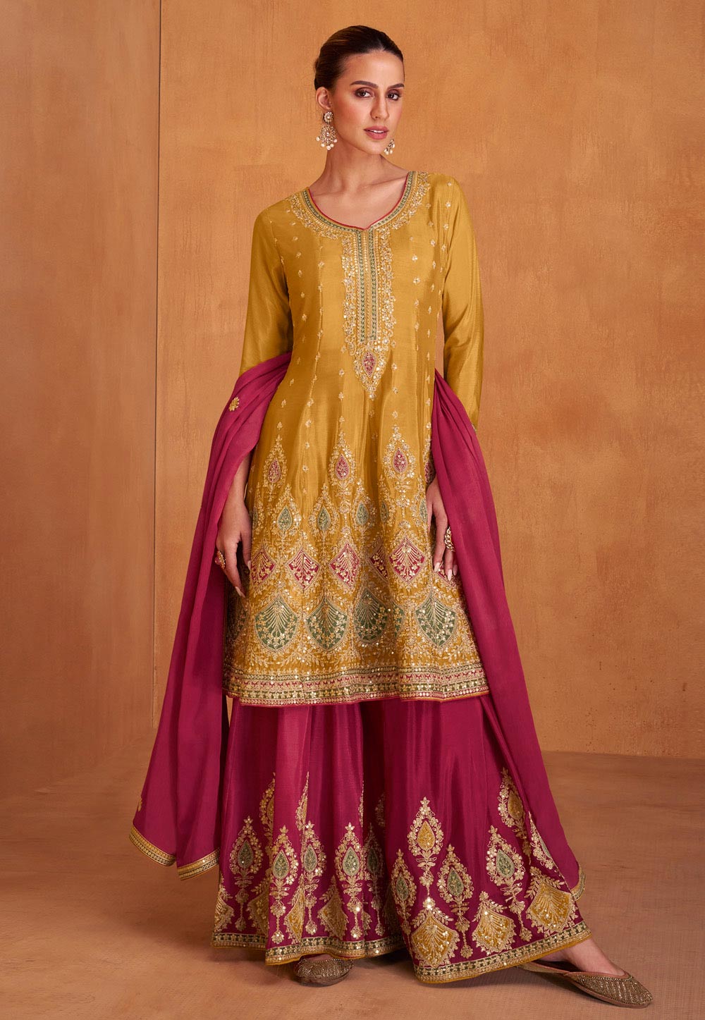 Mustard Chinon Sharara Suit 276383