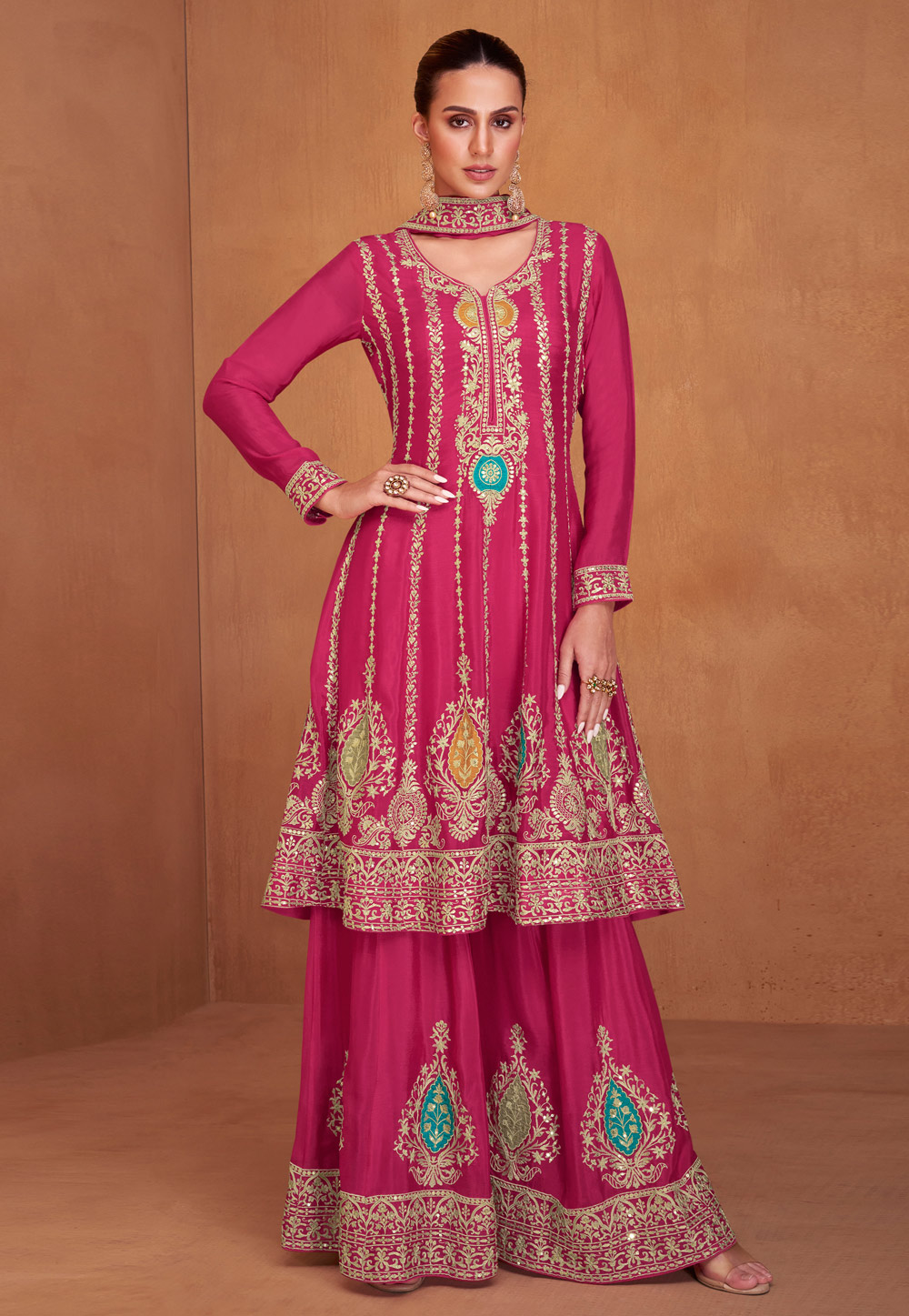 Pink Chinon Gharara Suit 276384